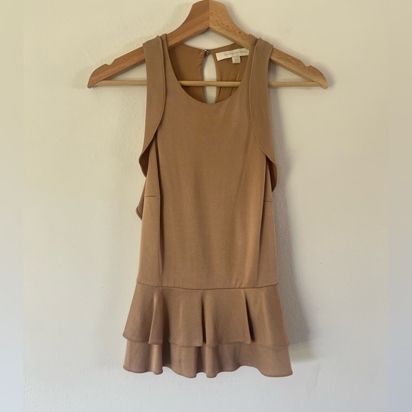 Jonathan Simkhai Bateau Neckline Tan Ruffle Peplum Tank Size Small - Picture 2 of 10